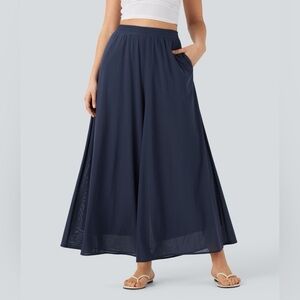 Halara High Waisted Mesh Wide Leg Pants Navy Blue L NWT Athleisure Travel Flowy